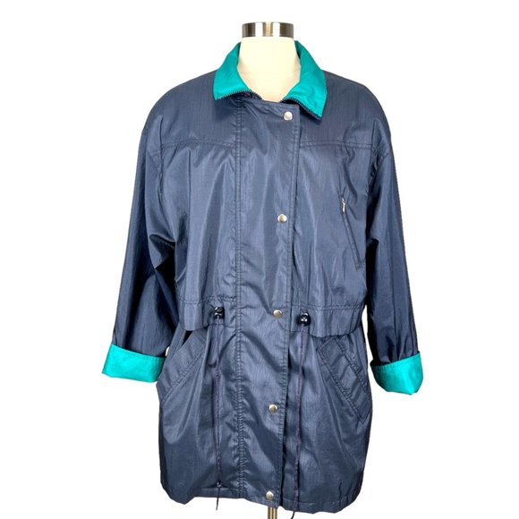 Vintage Forecaster of Boston Womens Navy Teal Windbreaker Rain Jacket size L - Picture 1 of 16